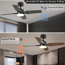 Ohniyou 40” Ceiling Fans with Lights and Remote, Small Outdoor Ceiling Fans with Light for Patio, Modern Ceiling Fan Light for Bedroom Porch(Black)