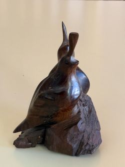Hand-Carved Wooden Quail Bird Sculpture