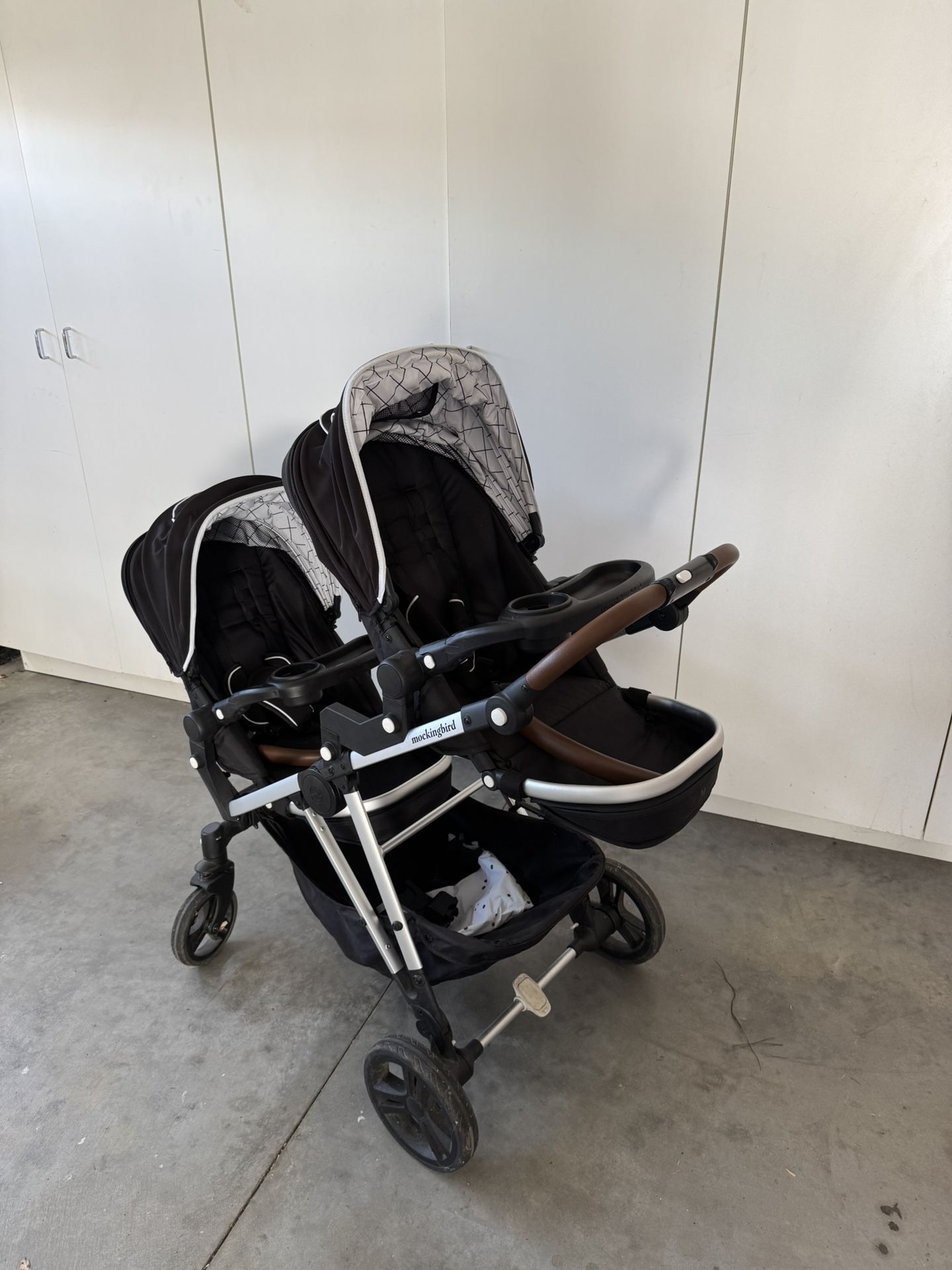 Mockingbird Double Stroller With 2x Snack Tray Attachments