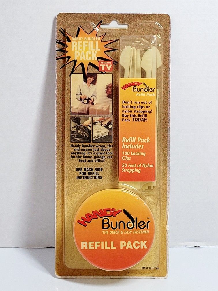 Sealed Handy Bundler REFILL PACK Clips and Nylon Strapping Quick Easy Fasteners. The "Handy Bundler Refill Pack" is a refill for the Handy Bundler too