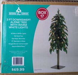 National Tree Co. 3 ft Downswept Alpine Christmas Tree 50 warm white lights - new