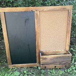  NEW Rustic Dark Brown Wood Wall-Mounted Chalkboard with Cork Board, Mail Sorter, & Key Hooks