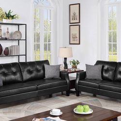 Black Faux Leather Sofa And Love Seat Set 