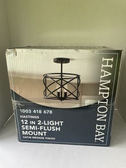 Hampton Bay Hastings 12 in. 2-Light Satin Bronze Ceiling Semi-Flush Mount Light