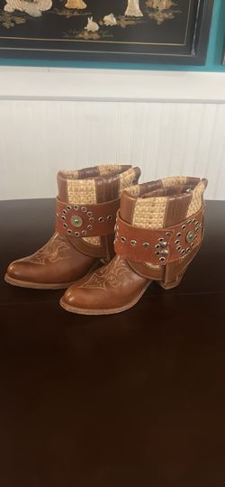 Brown Leather Western Ankle Boots
