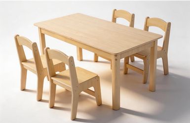 Toddler Table and Chair Set, Anti-Slip Legs & Rounded Corners, Sturdy Wooden Kids Table and Chairs for Eating, Learning and Playtime【44.3inch L*21.65 