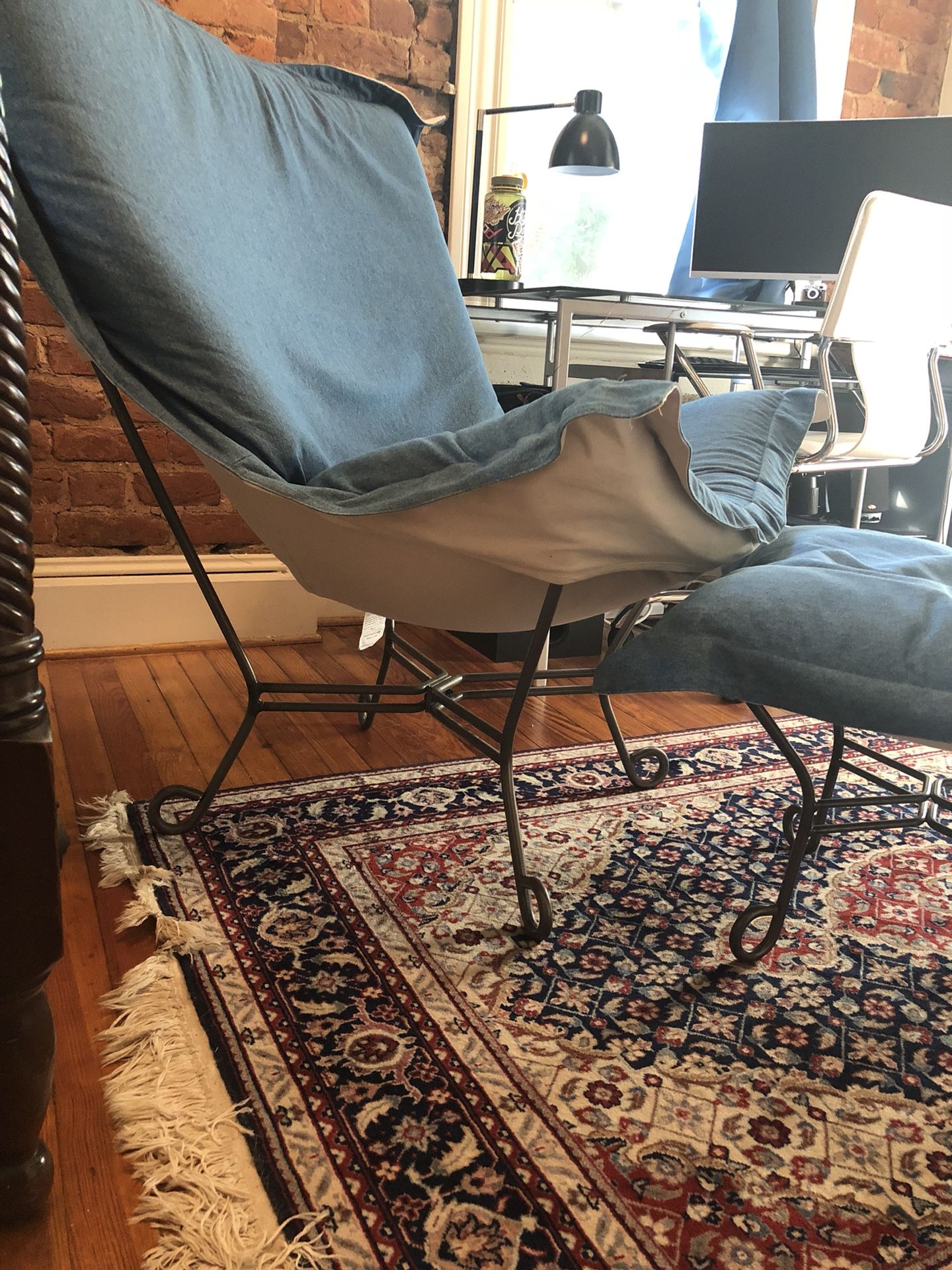 Denim chair with ottoman