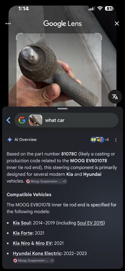 Based on the part number 81078C (likely a casting or production code related to the MOOG EV801078 inner tie rod end), this steering component is prima