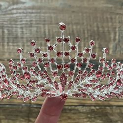 Pink Crystal Tiara Hair Accessory for Women and Girls, Pretty Princess Crown for Bride, Wedding, Prom, Birthday, Halloween Costume *NEW In Plastic*