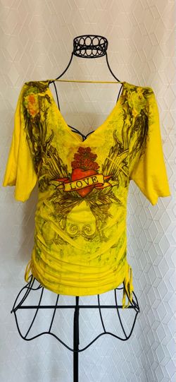 Yellow Graphic Ruched Top