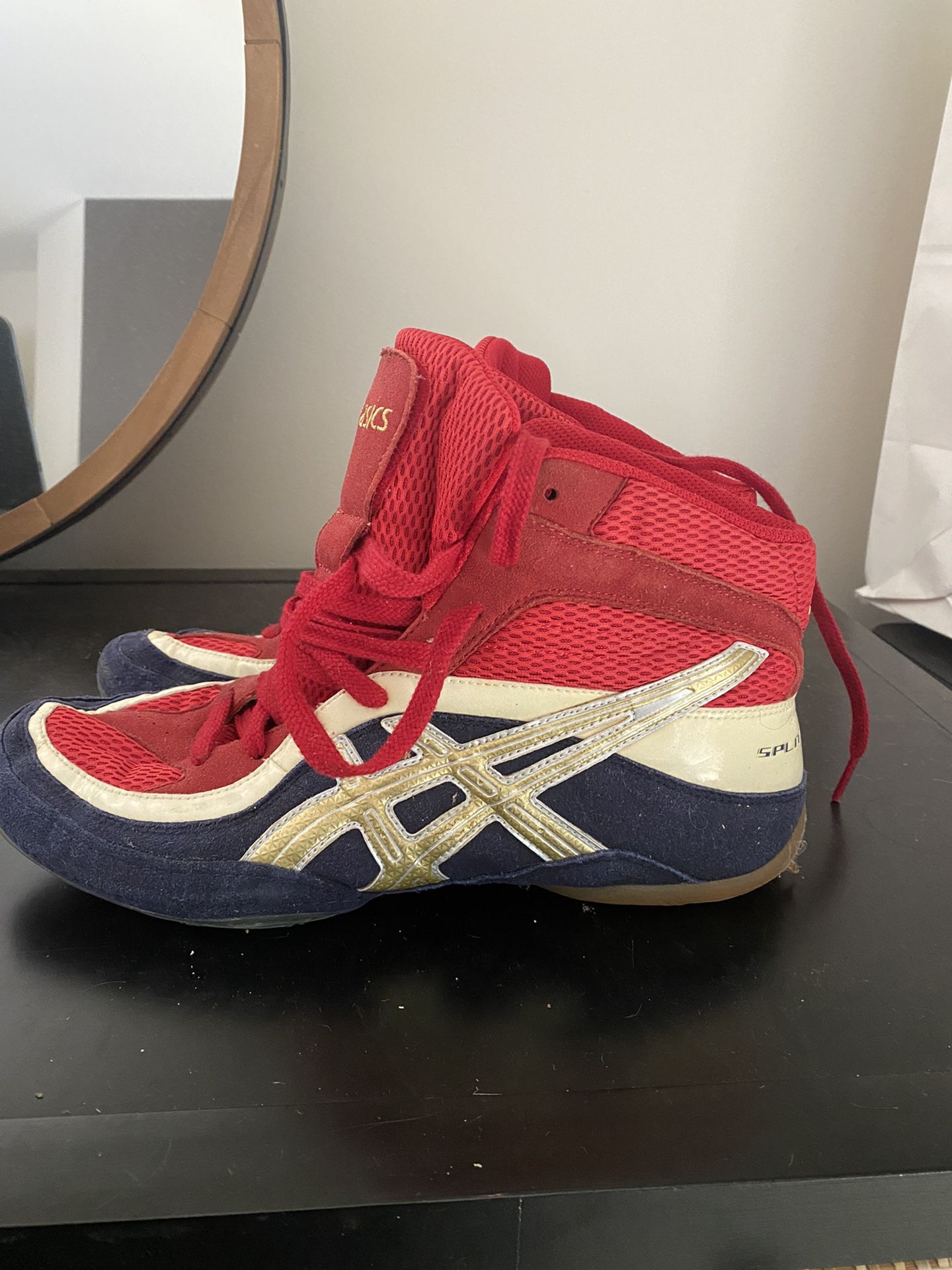RARE Prototype ASICS Split Second Wrestling Shoes Red/white/blue Size 9.5