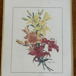 Lily Flower Print In Gold Frame 