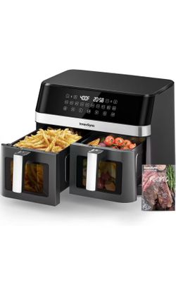 12QT Large Dual Air Fryer, 10-in-1 Double Zone Airfryer with 2×6QT Baskets, 60° Easy-Panel with Full Touchscreen, SyncCook Function, Viewing Window, N