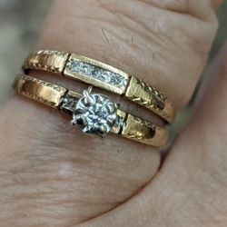 10K YELLOW GOLD DIAMOND WEDDING SET SZ 6