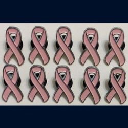 LOT OF 10 1" Soft Enamel BREAST CANCER AWARENESS SILVERTONE RIBBON Supporter Pins (UNUSED)😇 Please Read Description.