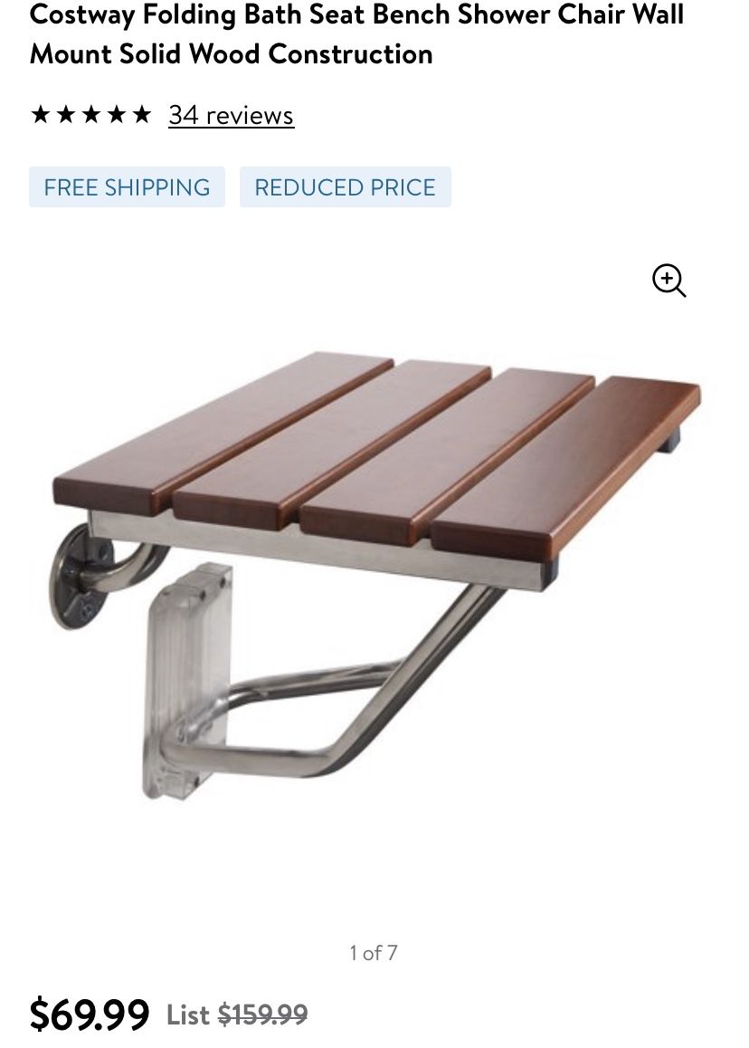 Costway Folding Bath Seat Bench Shower Chair Wall Mount Solid Wood Construction
