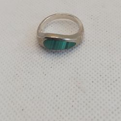 Vintage Nf  Silver Malachite Ring, Size 7, Thailand