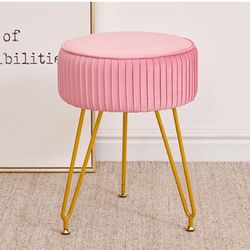 Velvet Vanity Stool, Modern Ottoman Foot Rest Stool with Adjustable Golden Legs, Makeup Chair for Vanity, Multifunctional Small Vanity Chair for Bedro