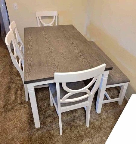 6PC Dining table set white and gray colors
