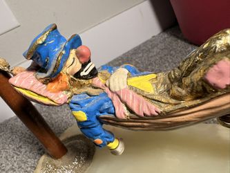 Vintage Ron Lee hobo Joe clown in hammock sculpture 1990
