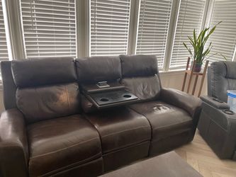 Living Spaces leather sofa