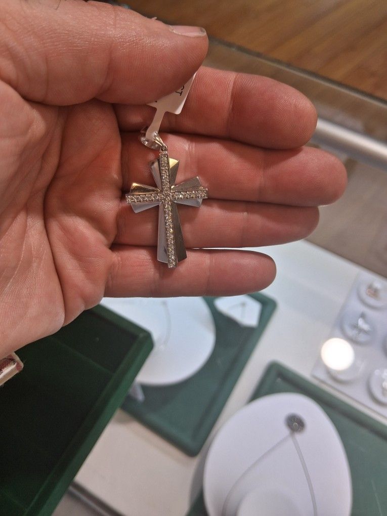 14k White Gold Cross With 0.55ct Natural Diamonds CUSTOM DESIGN