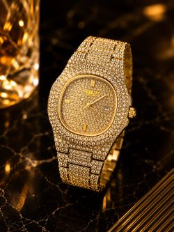Gold Iced Out Diamond-Cut Watch