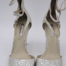 BCBGeneration Snakeskin Strappy Heels Silver Cream Size 9
