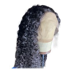 Deep Wave / Curly Lace Front Human Hair Wig (Natural Black).26-28