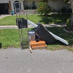Corn Hole With Bean Bags Made Of Wood, Plastic Large Dog Crate And Metal Shelf For Free