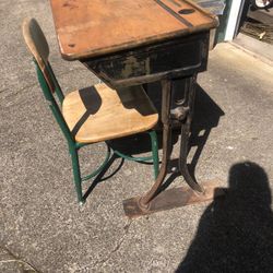 Old school, desk and free chair, antique, or vintage. Both in decent shape.