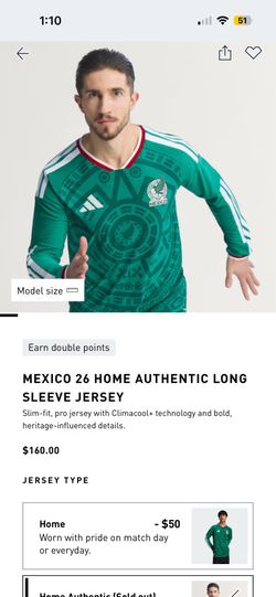 Mexico 26 Home AUTHENTIC Long Sleeve Jersey Size LARGE