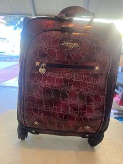 Burgundy Croc-Embossed Rolling Carry-On Luggage