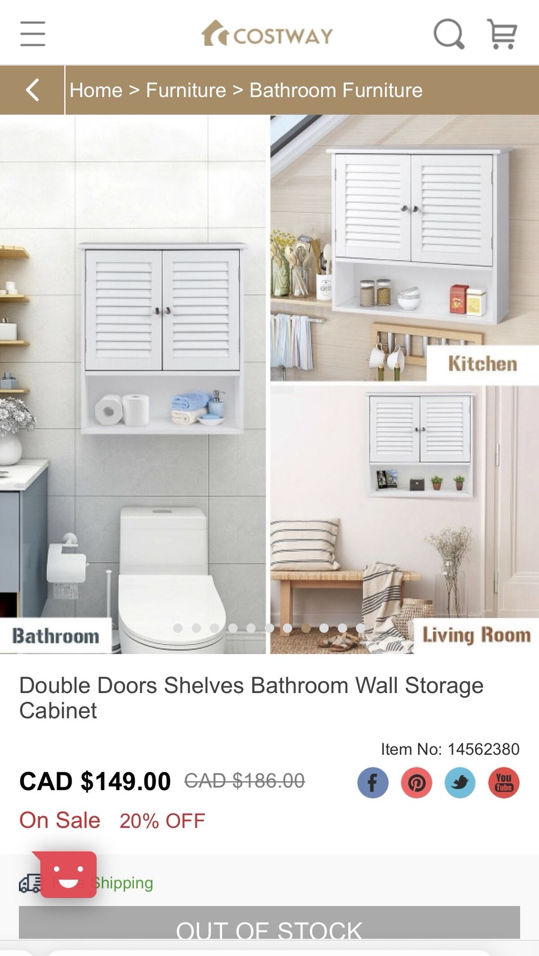 New Double Doors Shelves Bathroom Wall Storage Cabinet (Nuevo)