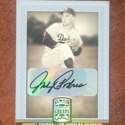 DODGERS JOHNNY PADRES  AUTOGRAPH  BASEBALL CARD