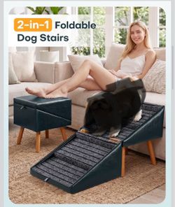 NIB: Foldable Dog Ramp for Couch Ottoman Artificial Leather Dog Stairs