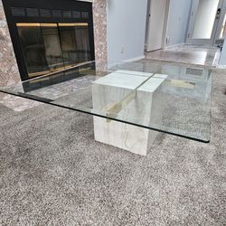 Ardeti Style Floating Glass and Travertine Coffee Table