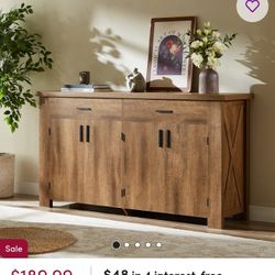 61" Sideboard With Storage, Farmhouse Buffet Cabinet With 2 Drawers & 4 Doors For Living Room