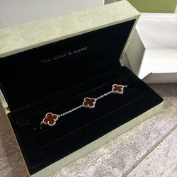 Silver & Red Vintage Alhambra 5 Motif Van Cleef & Arpels Bracelet