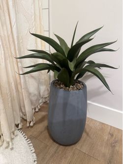 Tall Faux Agave Plant in Modern Gray Concrete Planter