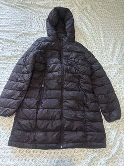 Calvin Klein Long Black Puffer Coat with Hood