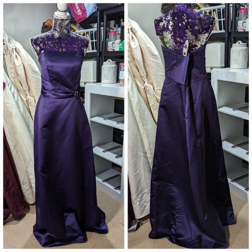 Mori Lee 13/14 Strapless Purple Satin Full Length Dress