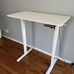SHW 40 x 22 Inches Electric Height Adjustable Sit to Stand Desk with Hanging Hooks and Cable Management, White Frame and White Top