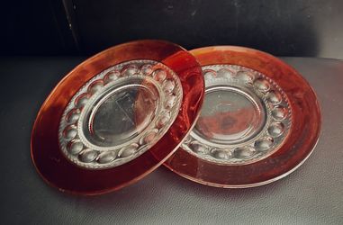 Pair Of Vintage Kings Crown Ruby Red Thumbprint Plates 