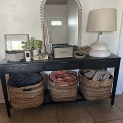 East Bluff Woven Drawer Console Table Black 