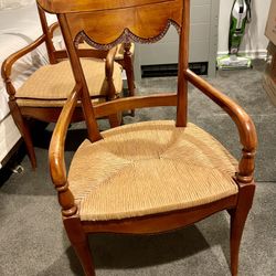 6 Solid Cherrywood Armchairs ~ Cane Seats ~ Leg And Arm Damage On All 