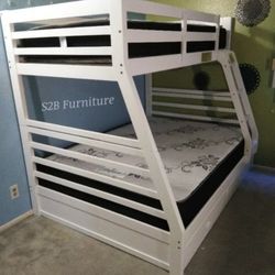Twin Full White Bunkbed With Orthopedic Mattress Included 