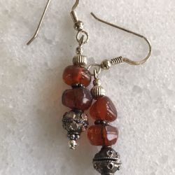 Amber and Antique Silver Earrings