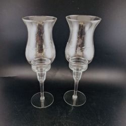 Vintage Princess House Crystal Etched Hurricane Candle Holder Set Of 2