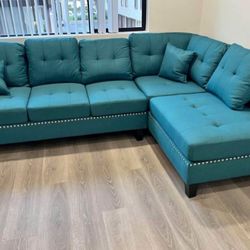 Brand New Azure Color Linen Sectional Sofa Couch(New In Box) 